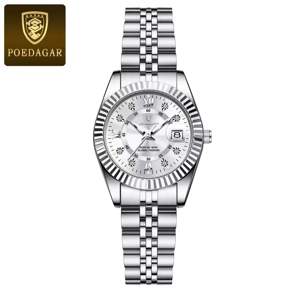 POEDAGAR 780 Luxury Quartz Watch for Women – Elegant Waterproof Luminous Ladies Stainless Steel Watch