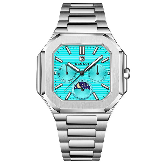 BENYAR 5221 Men’s Square Quartz Watch 37mm – Stainless Steel Waterproof Business Wristwatch, Fashion Gift for Men