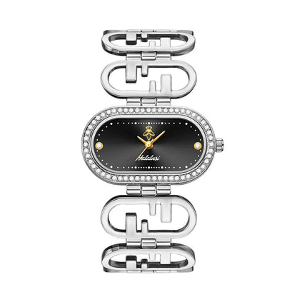 Women’s Oval Quartz Watch – Gold‑Tone Alloy Case with Diamond Accents, 30M Water Resistant Analog Watch for Daily Wear & Gifts Velmira