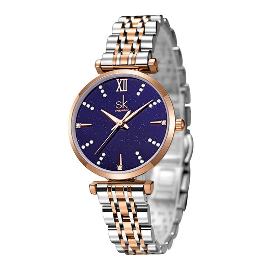 Shengke Women’s Stainless Steel Watch – Black Waterproof Quartz Wristwatch for Easy Matching Prudence
