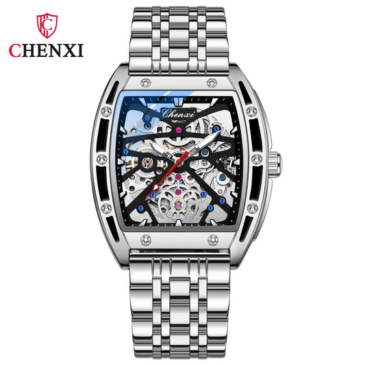CHENXI 8885 Fully Hollow-Out Mechanical Watch – Men’s Stainless Steel Skeleton Automatic Business Watch, Waterproof