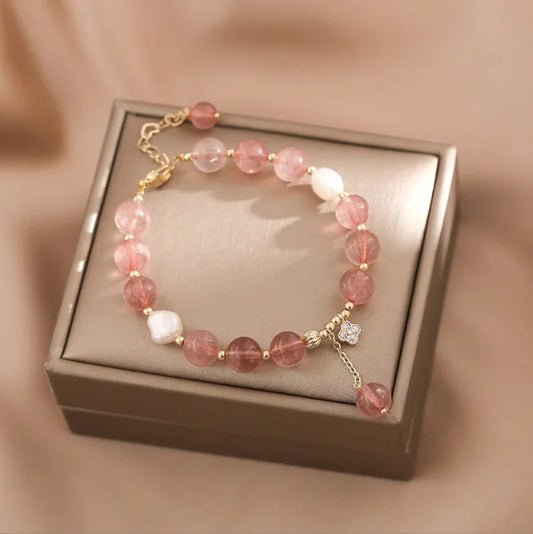 Strawberry Quartz Pi Xiu Bracelet for Women – Natural Crystal Bracelet with Red Woven Strap | Perfect Gift for Girlfriends