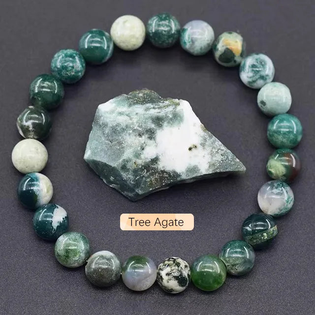 8mm Natural Stone Beaded Bracelet | Fashion Crystal Elastic Stretch Jewelry Gift Nia