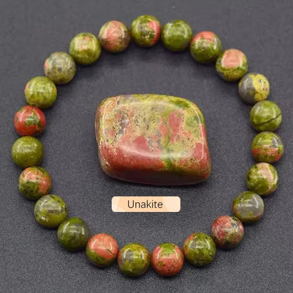 8mm Natural Stone Beaded Bracelet | Fashion Crystal Elastic Stretch Jewelry Gift Nia