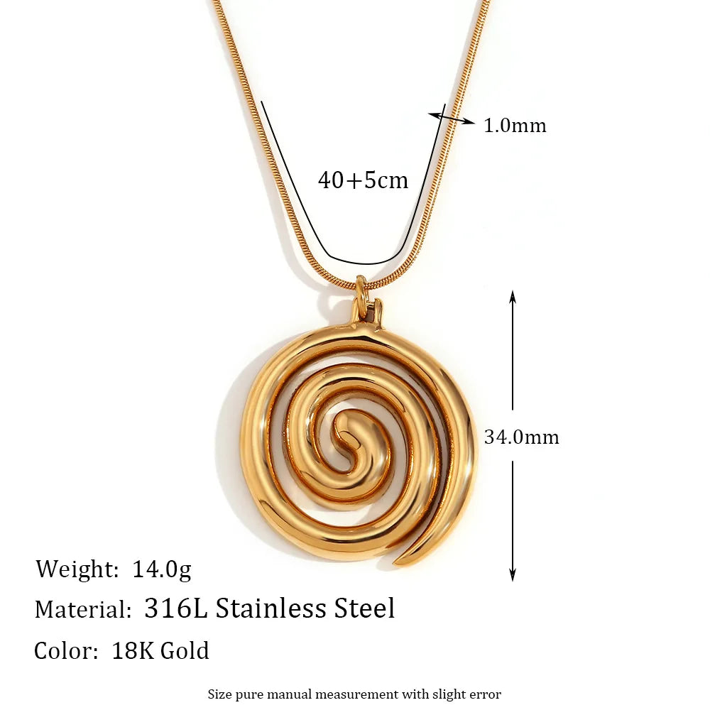 Vintage 18K Gold Titanium Steel Pendant Necklace – Retro Fashion Jewelry for Women