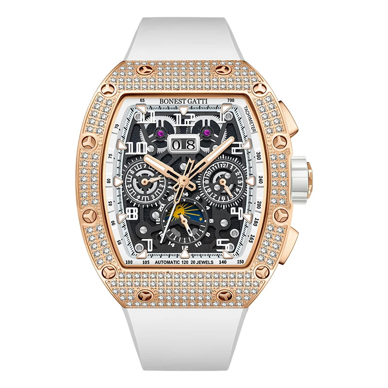 Bonest Gatti Men’s Fully Automatic Mechanical Watch – Diamond Case Luxury-Inspired Timepiece Dev