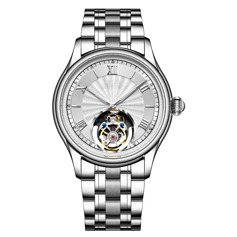 AESOP 7041 Luxury Skeleton Tourbillon Men’s Watch – Roman Numerals, Stainless Steel, Sapphire Crystal Automatic