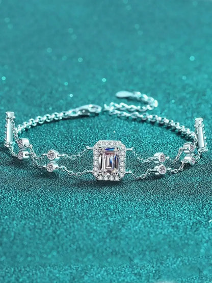 Luxury 925 Sterling Silver Bracelet for Women | 1ct VVS D Color Emerald Cut Moissanite Diamond | Perfect for Engagements, Parties, and Special Occasions