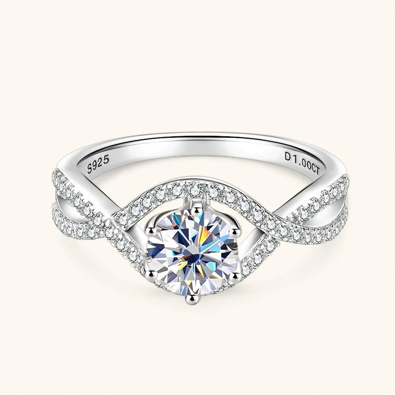 1ct 6.5mm Moissanite Engagement Ring – 925 Sterling Silver Six Prong Infinity Twist Shank Wedding Ring for Women Talisa