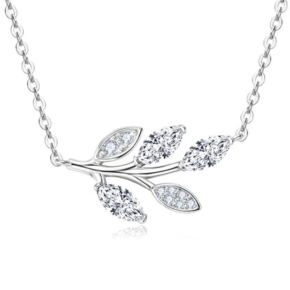 0.90ct Marquise‑Cut Moissanite Pendant Necklace in 925 Sterling Silver – Leaf Design for Women