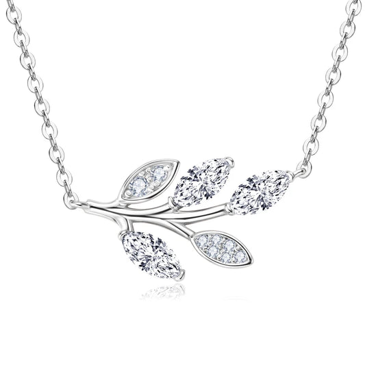 0.90ct Marquise‑Cut Moissanite Pendant Necklace in 925 Sterling Silver – Leaf Design for Women