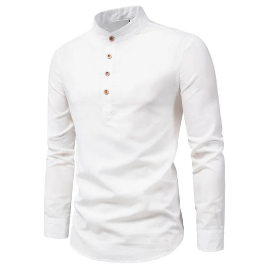 Men's Cotton Long Sleeve Shirt - Spring Summer Slim Fit Business Casual Collar Design Luke