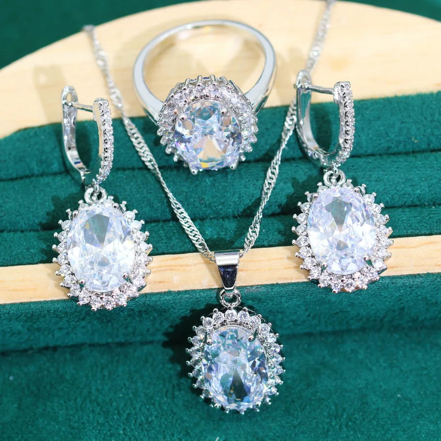 925 Sterling Silver Women's Jewelry Set – Classic Zircon Earrings, Necklace, Pendant & Ring | Bridal Wedding Party & Dating Gift Josiane
