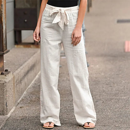 Women Linen Cotton Pants Wide Leg Casual Summer Solid Color