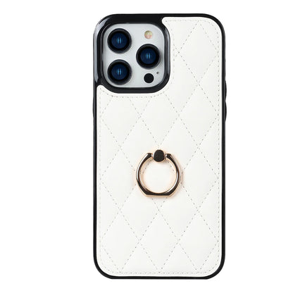 Luxury Leather Phone Case with Rotating Metal Ring | Shockproof Cover for iPhone 14, 13, 12, 11 Pro Max