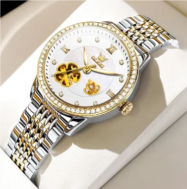 OLEVS 6706 Diamond Class Automatic Women's Watch – Elegant Hollow Design, Waterproof Roman Scale Mechanical Wristwatch