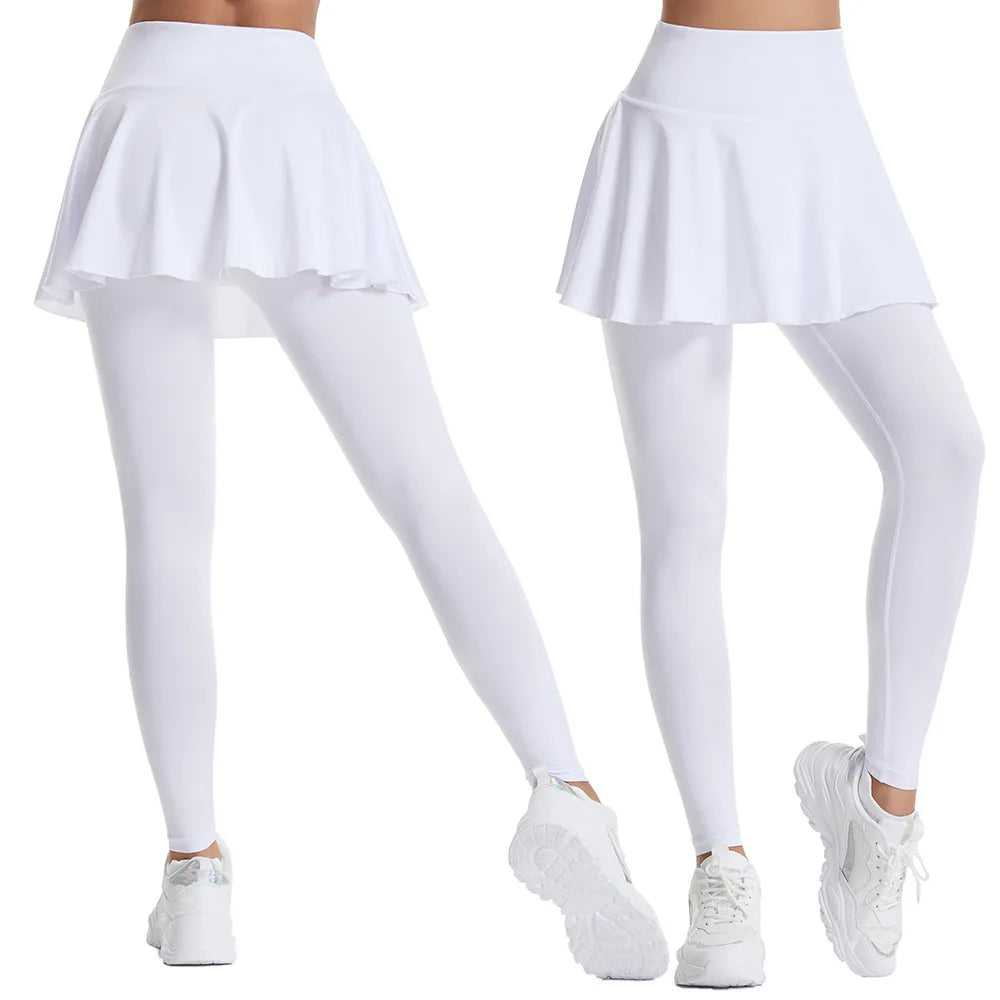Women’s Double‑Layer Running Skirt Leggings – Elastic Waist Tennis Skirt with Built‑In Shorts for Gym & Sports