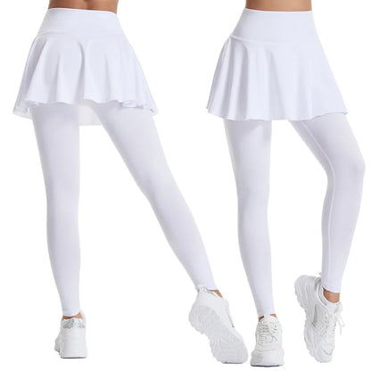 Women’s Double‑Layer Running Skirt Leggings – Elastic Waist Tennis Skirt with Built‑In Shorts for Gym & Sports