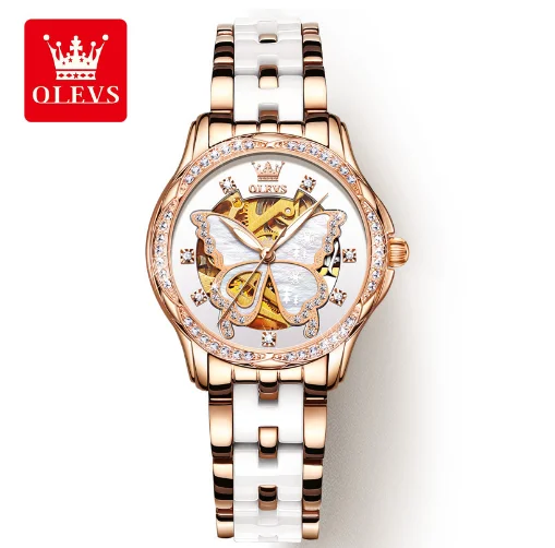 OLEVS 6622 Women's Diamond Automatic Watch – Elegant Butterfly Design, Waterproof, Luminous Mechanical Wristwatch