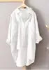 Women Long Sleeve Cotton Linen Loose Shirts Lapel Collar Pockets Solid Color Single Breasted Button Blouse