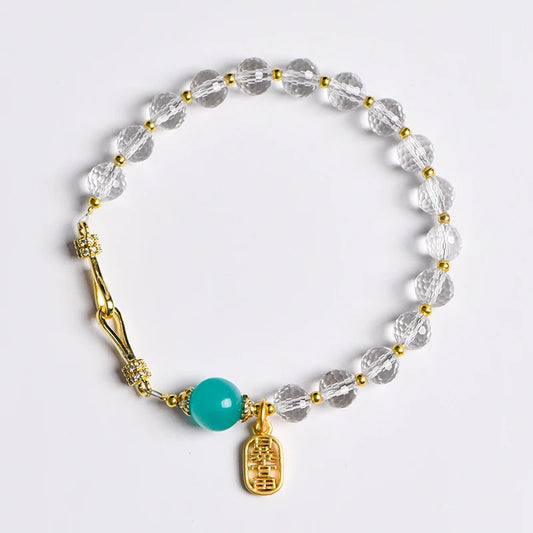 High-Quality White Crystal & Sea Blue Amazonite Beaded Bracelet – Trendy Natural Crystal Energy Healing Jewelry