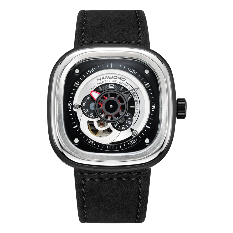 MIYOTA Automatic HANBORO Men’s Luxury Square Watch – Stainless Steel Case, Leather Strap, Luminous Dial, Folding Clasp Mechanical Wristwatch Yusuf