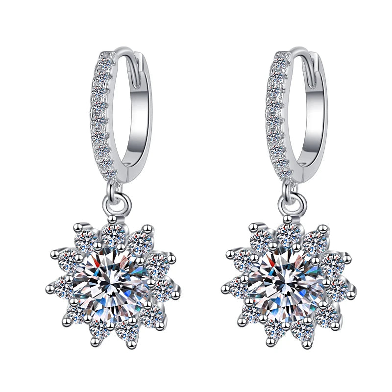 Fine Jewelry | Flower Shape S925 Sterling Silver Moissanite Earrings | 1Ct/0.5Ct Blue & Pink Stud and Hoop Design | GRA Certified Pamela