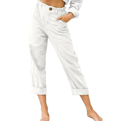 Summer High-Waist Cotton Linen Trousers | Loose Fit Casual Solid Color Pants for Women Trina