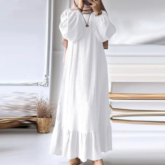 Women's Robe Dress – Spring & Autumn Fashion, Long Sleeve Ruffle Abaya, Casual A-Line Mid-East Style