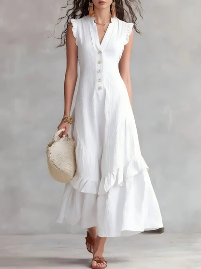 Women's Elegant Ruffle Long Dress | Casual Button-Down Maxi Dress Lindsay