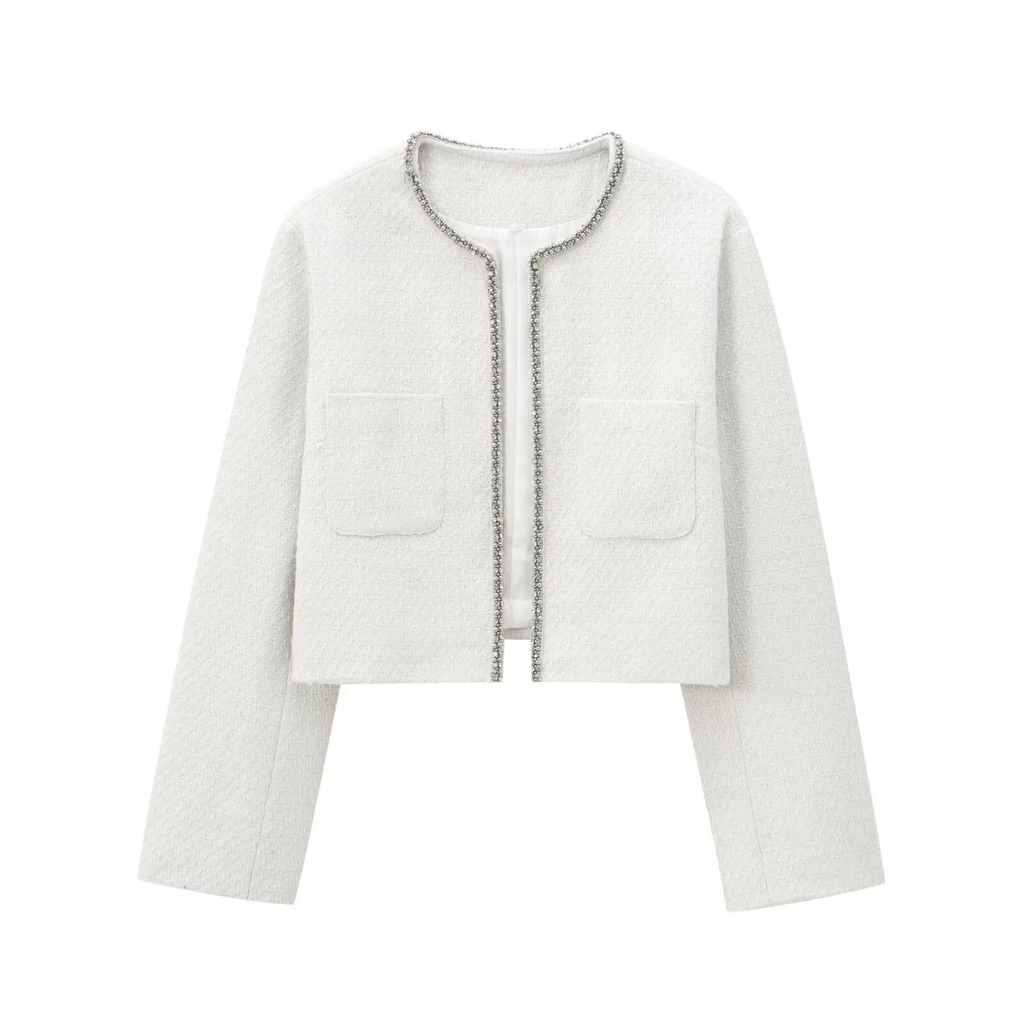 Women's Vintage Long Sleeve Chic Overcoat – Sequin Woolen Coat with Diamond Buckle Amy