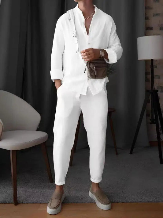 Men's Spring & Fall Two-Piece Suit | Casual Long-Sleeve Stand Collar Top & Pants Tobby