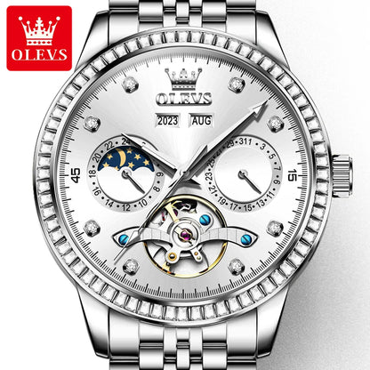 OLEVS 7016 Men's Mechanical Watch - Fashion Business Wristwatch with Stainless Steel Band, Waterproof, Automatic Movement
