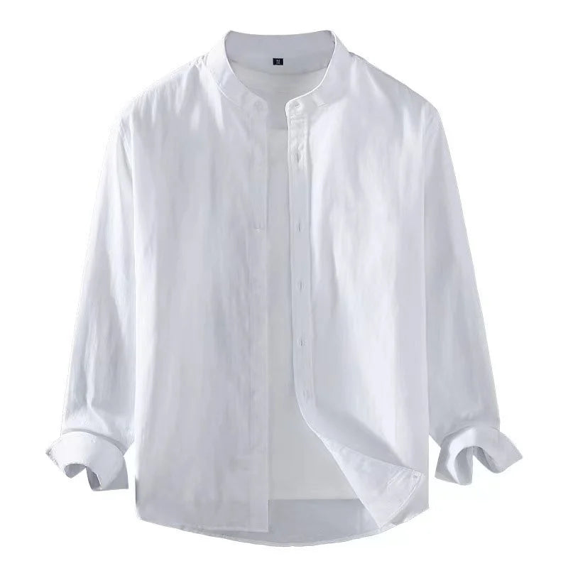 Men Button Linen Shirt Long Sleeve