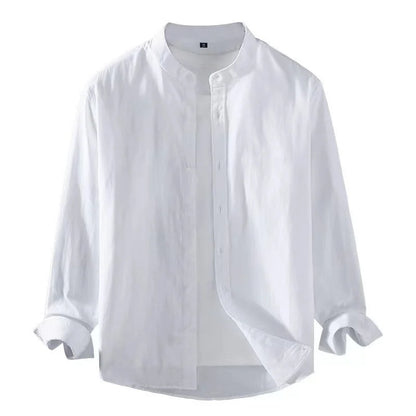 Men Button Linen Shirt Long Sleeve