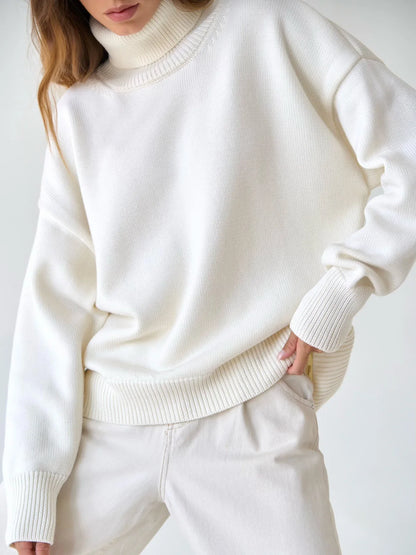 Women's Warm Wool Turtleneck Sweater - Cozy High Neck Knitwear Jumper for Casual Daily Wear Cecily
