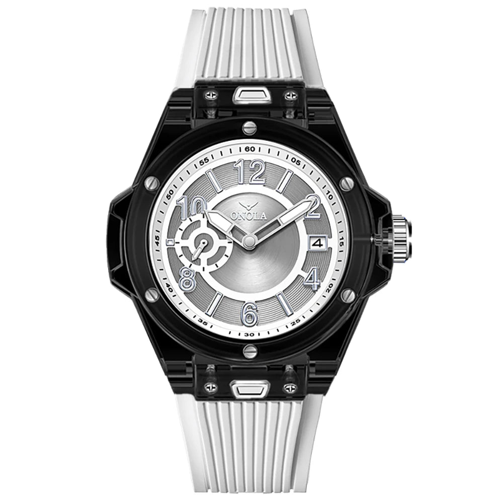 ONOLA 3836 Men & Women's Quartz Watch – Square Sport Design, Silicone Strap, Luminous Glass