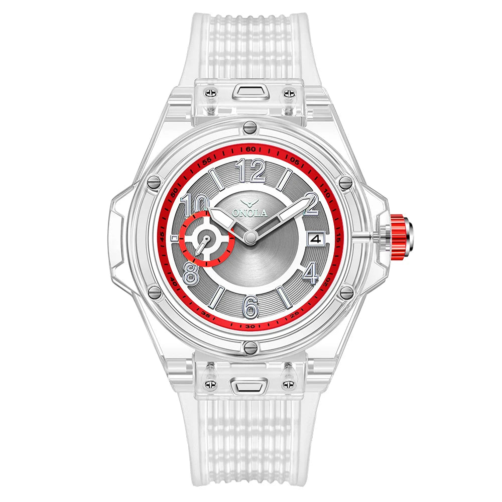 ONOLA 3836 Men & Women's Quartz Watch – Square Sport Design, Silicone Strap, Luminous Glass