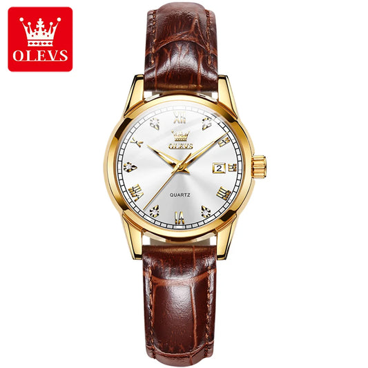 OLEVS 6896 Genuine Leather Quartz Watch – Waterproof Unisex Design with Stylish Dial for Men and Women