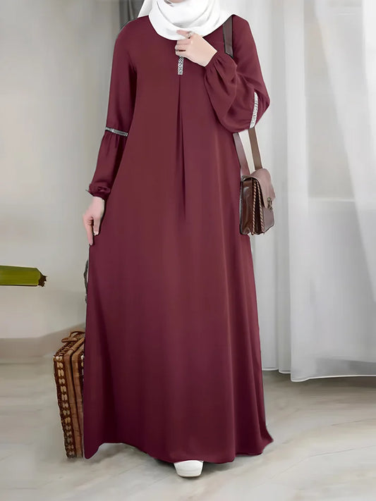 Long-Sleeve Abaya – Middle Eastern Sequin Sun Skirt Dress for Women, Polyester Casual Wear