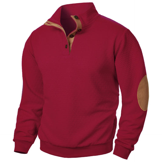 Men's Casual Standing Collar Pullover Sweatshirt - Windproof Button-Up Design for Everyday Comfort Caleb