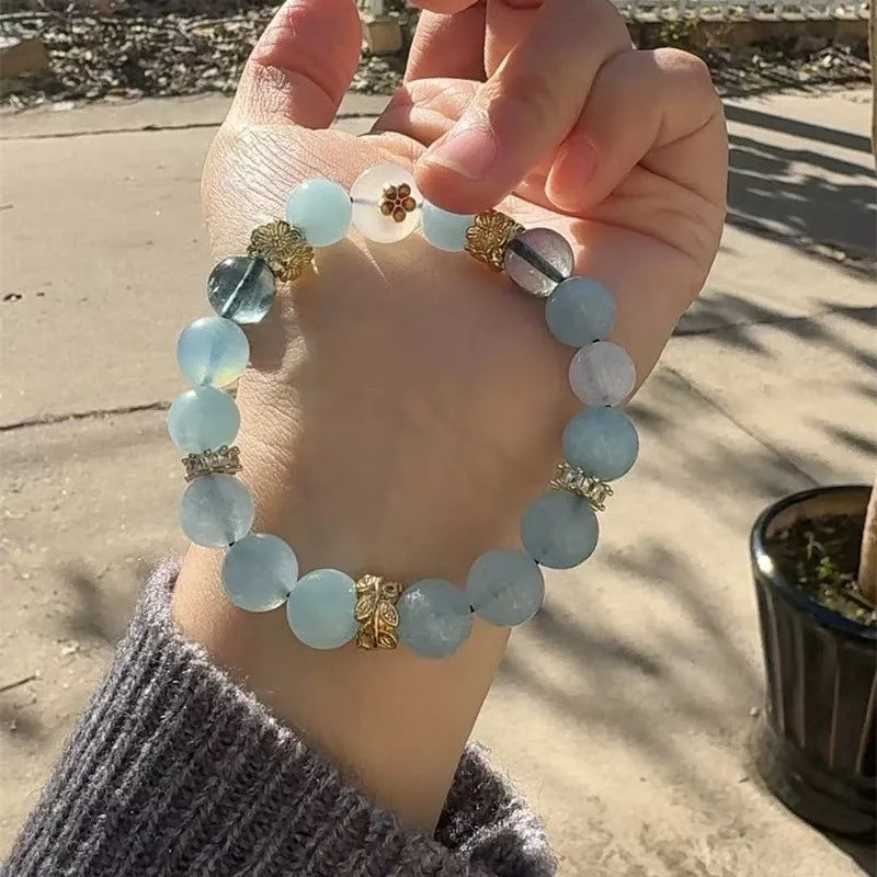 Natural Crystal Duobao Five Elements Bracelet – Golden Wood Water Fire Earth Balance Bangles
