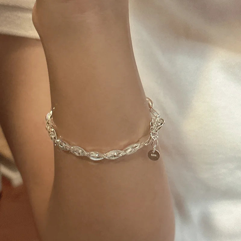 925 Sterling Silver Braided Chain Bracelet for Women Derya
