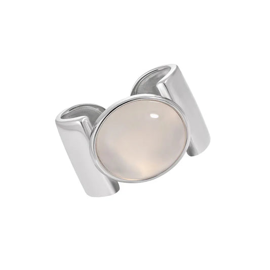 925 Sterling Silver Chunky White Agate & Green Chalcedony Ring for Women – Luxury Statement Jewelry Asli