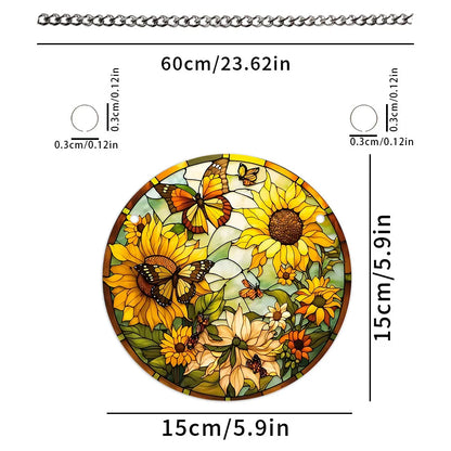 Tree of Life Suncatcher – 15cm Round Dyed Acrylic Window Hanging with Metal Chain, Peaceful Home Decor Gift