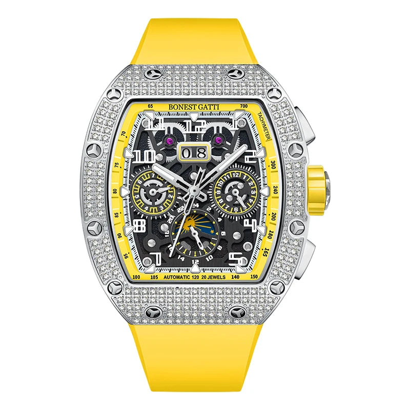 Bonest Gatti Men’s Fully Automatic Mechanical Watch – Diamond Case Luxury-Inspired Timepiece Dev