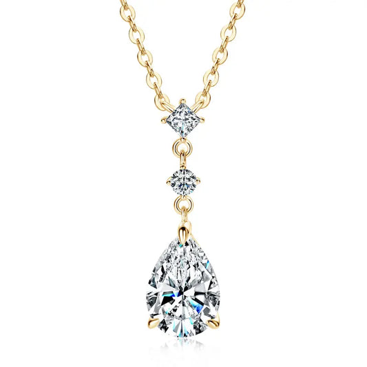 925 Sterling Silver 2.0ct Pear Cut Moissanite Pendant Necklace for Women – Luxury Engagement Jewelry