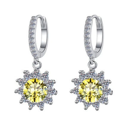 Fine Jewelry | Flower Shape S925 Sterling Silver Moissanite Earrings | 1Ct/0.5Ct Blue & Pink Stud and Hoop Design | GRA Certified Pamela