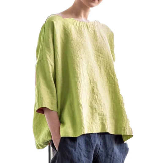 Women Summer Ladies Blouse Cotton Linen Casual Loose Blouses T-shirt Clothing Casual Pullover Shirt