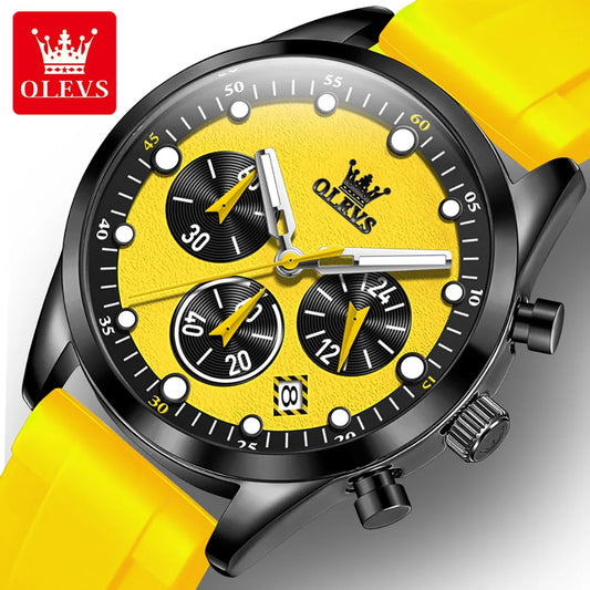 OLEVS 5602 Chronograph Sport Quartz Watch - Fashion Wine Barrel Case, Silicone Strap, Unisex Design for Men and Women